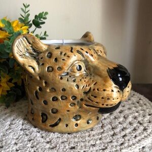 Ceramic Cheetah Leopard Head Planter Pot Decor